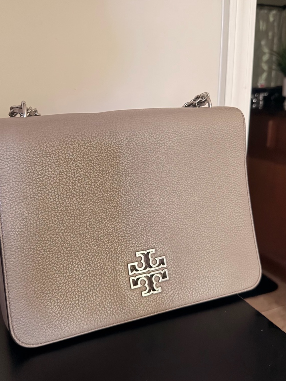 Tory Burch Pebbled Leather Shoulder Bag in Taupe Gray - Picture 2 of 10